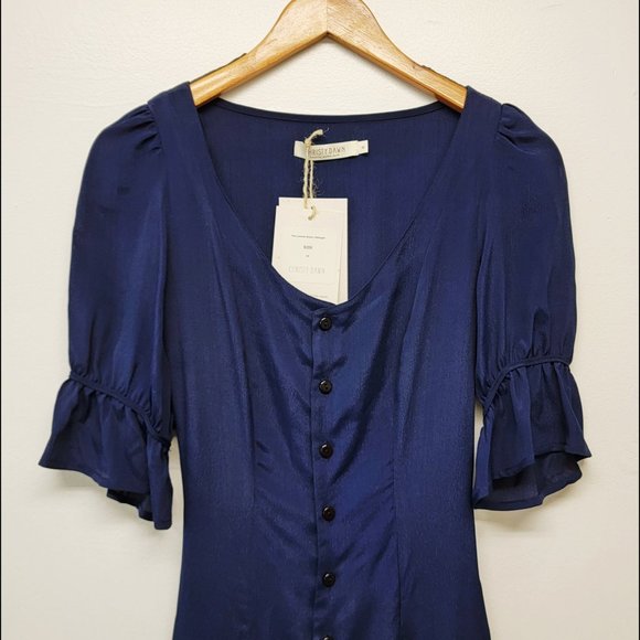 Christy Dawn Lennon Dress XS Midnight Navy Blue Puff Sleeves Midi Boho Country - Picture 8 of 16